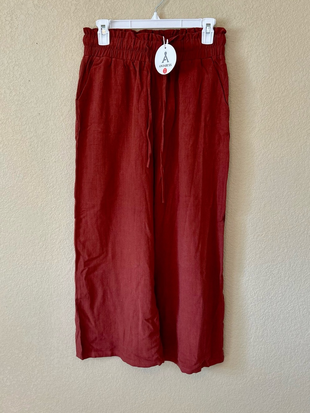 NWT Rust Red Wide Leg Drawstring Pants Linen Blend Size M